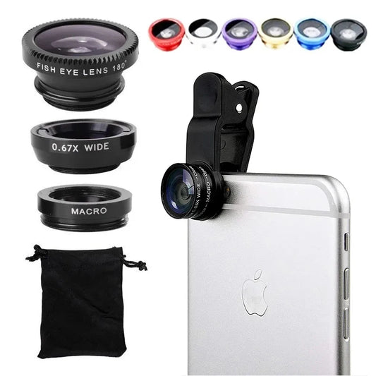 3 in 1 Linse Fisheye/ 0,67x Weitwinkel/ Makrolinse mit Clip für alle Handys